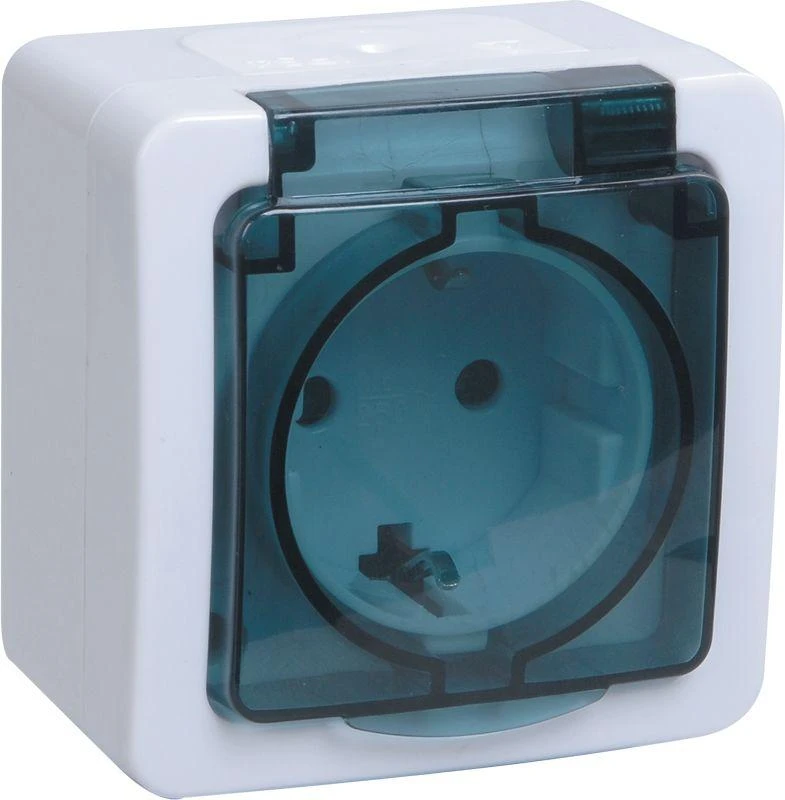 IEK  | Розетка 1-м ОП Гермес Plus РСб20-3-ГПБд 16А IP54 с заземл. с дым. крышкой бел.  ERMP12-K03-16-54-EC