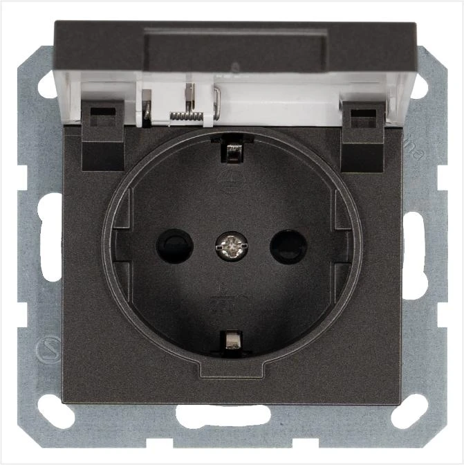 G5505Z Jasmart | Розетка 1-м Shuko 16А IP20 с заземл. защ. шторки с крышкой механизм мокко  