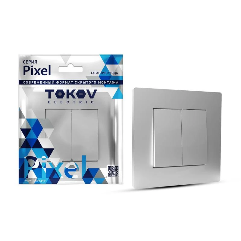 TKE-PX-V2F-C03 TOKOV ELECTRIC | Выключатель 2-кл. СП Pixel 10А IP20 в сборе алюм.  
