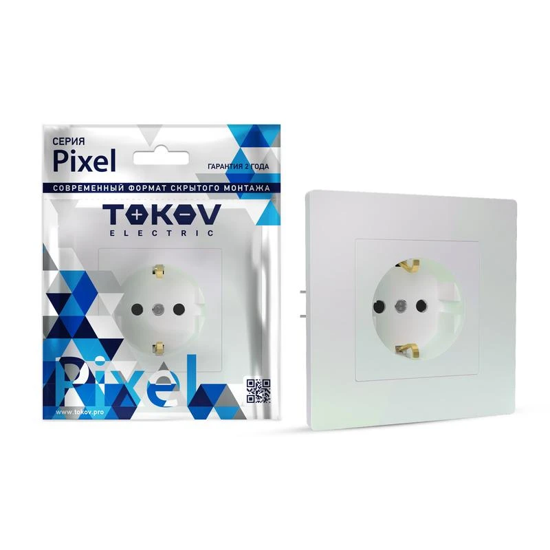 TKE-PX-R1FZSF-C04 TOKOV ELECTRIC | Розетка 1-м СП Pixel 16А IP20 с заземл. защ. шторки в сборе перламутр.  