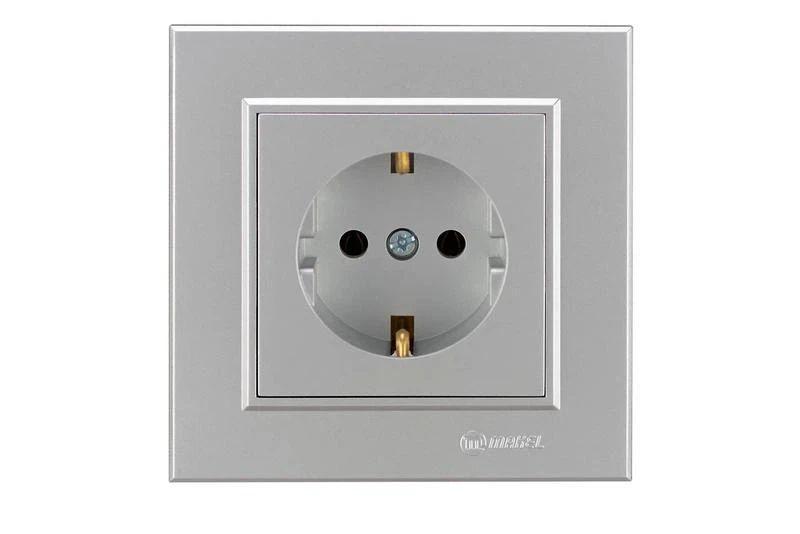 56065028 Makel | Розетка 1-м СП Karea 16А IP20 с/з сереб.  