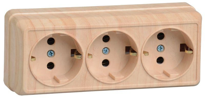 IEK  | Розетка 3-м ОП Октава РС23-3-ОС 16А IP20 с заземл. сосна  ERO31-K03-16-DC