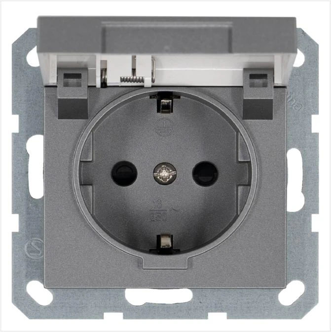 G5505S Jasmart | Розетка 1-м Shuko 16А IP20 с заземл. защ. шторки с крышкой механизм алюм.  