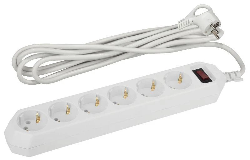 Б0037262 Эра | Удлинитель с сетевым фильтром 6х3м с заземл. 10А IP20 USF-6es-3m-W с выкл. с базов. защитой бел.  