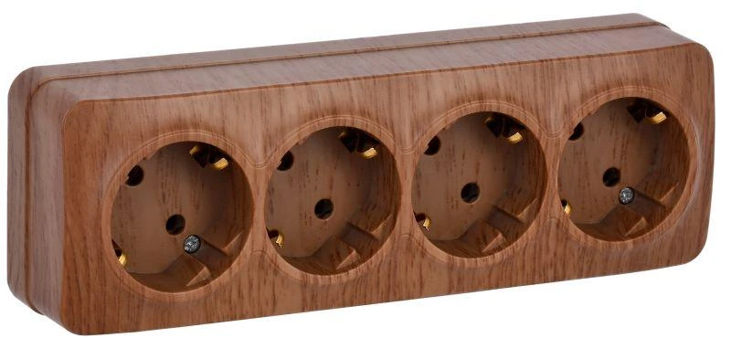 IEK  | Розетка 4-м ОП GLORY РС24-3-ХД 16А с заземл. дуб  ERH41-K24-16