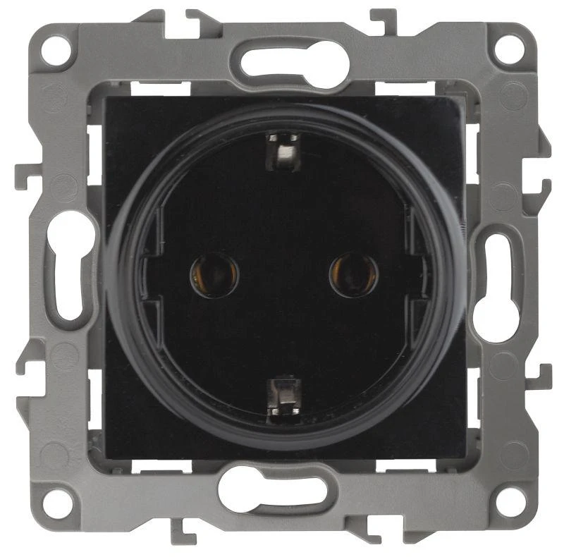 Б0014692 Эра | Розетка 1-м СП 12 12-2102-06 16А IP20 16AX 250В 2P+E Schuko защ. шторки механизм черн.  