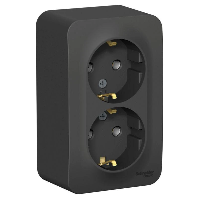 BLNRA010216 Systeme Electric | Розетка 2-м ОП Blanca 16А IP20 250В с заземл. без защ. шторок с изолир. пластиной антрацит SE 