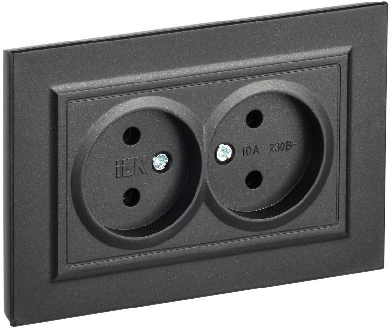 IEK  | Розетка 2-м СП BRITE РС12-2-БрЧ 10А в сборе без заземл. без защ. шторок черн.  BR-R20-10-K02-F