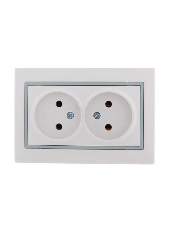 701-0215-128 LEZARD | Розетка 2-м СП Mira 16А IP20 без заземл. с сер. вставкой керамика бел.  