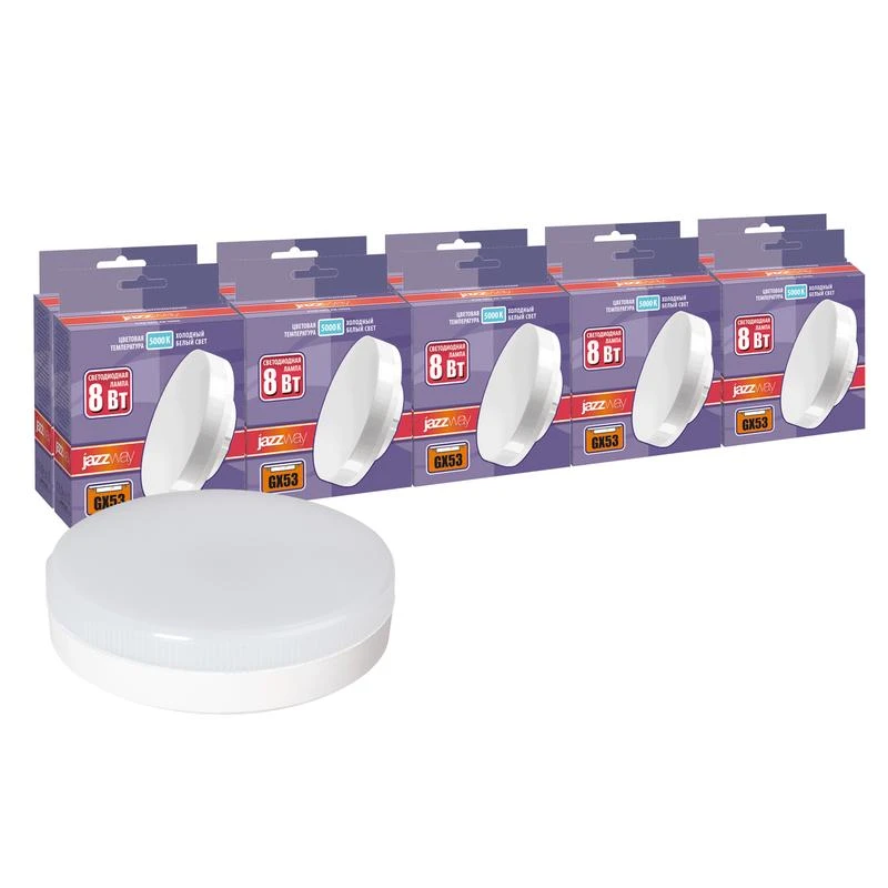 2855411 JazzWay | Лампа светодиодная PLED-GX53 8Вт 5000К холод. бел. GX53 640лм 230В 50Гц (уп.10шт)  