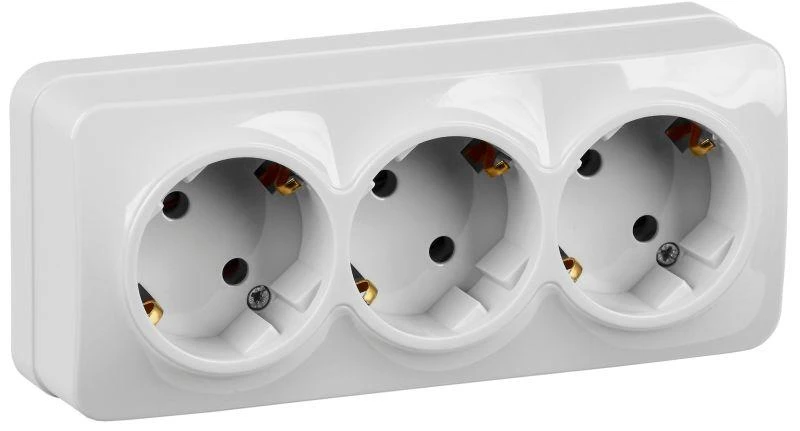 IEK  | Розетка 3-м ОП GLORY РС23-3-ХБ 16А с заземл. бел.  ERH31-K01-16