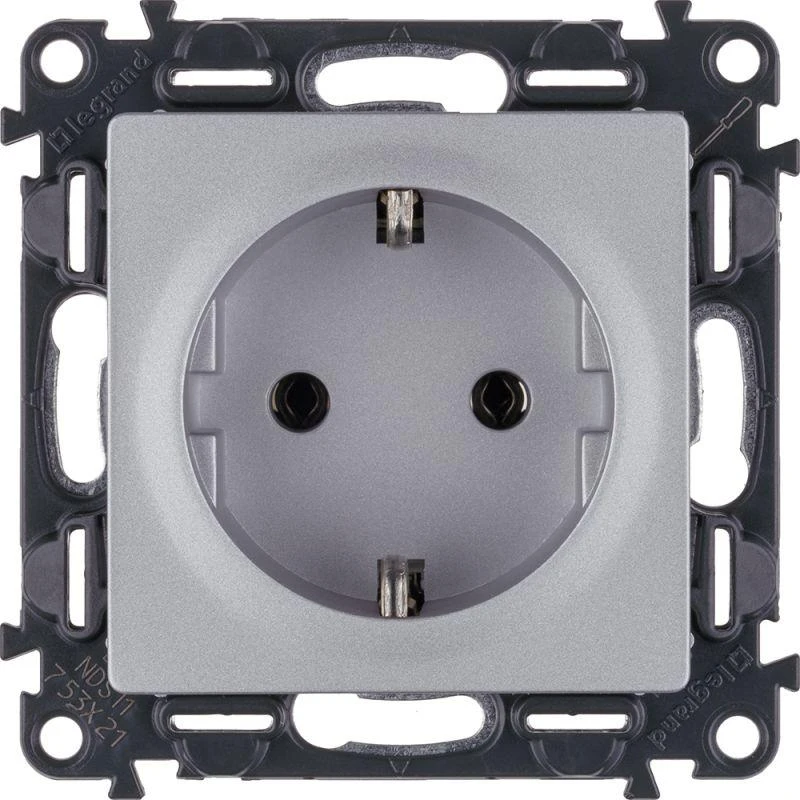 753621 Legrand | Розетка 1-м СП Valena Life 16А IP20 250В 2P+E безвинт. клеммы с лицев. панелью механизм алюм. Leg 