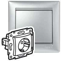 694343 Legrand | Розетка 1-м СП Valena 16А IP21 2P+E с заземл. защ. шторки немецк. стандарт механизм алюм. (DIY-упак.) Leg 