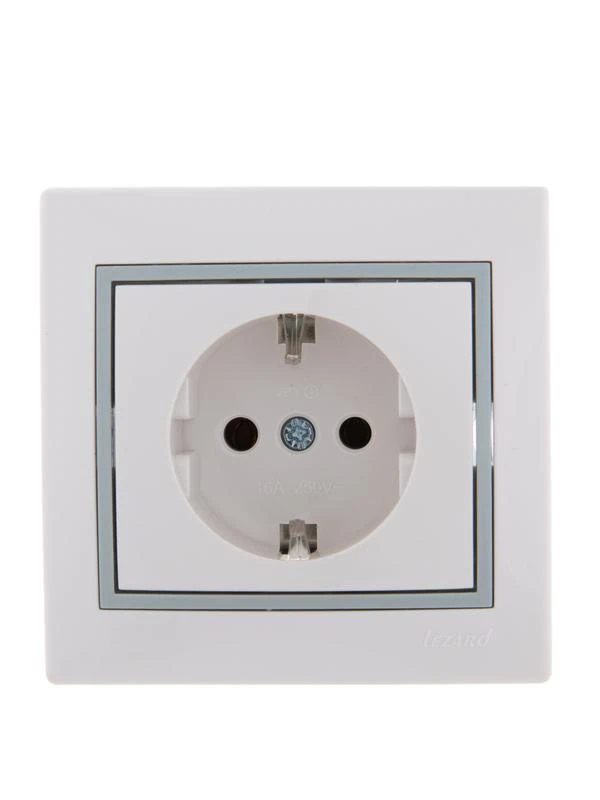 701-0215-122 LEZARD | Розетка 1-м СП Mira 16А IP20 с заземл. с сер. вставкой керамика бел.  