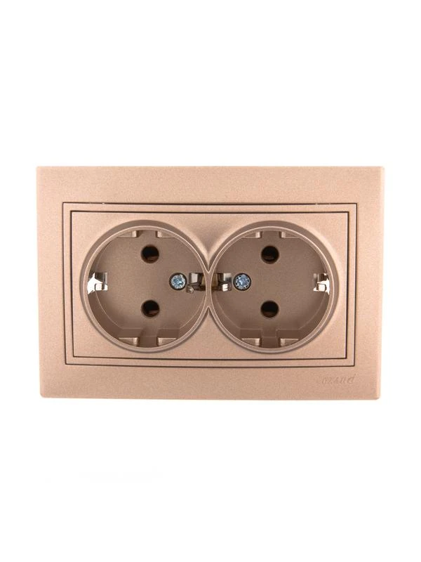 701-3131-127 LEZARD | Розетка 2-м СП Mira 16А IP20 с заземл. со вставкой керамика свет. корич. перламутр.  