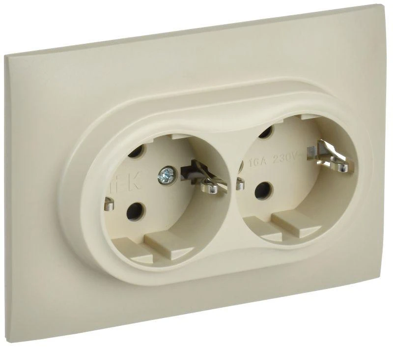 IEK  | Розетка 2-м SKANDY 16А с заземл. защ. шторки в сборе SK-R07B беж.  SK-R24-16-K10-F