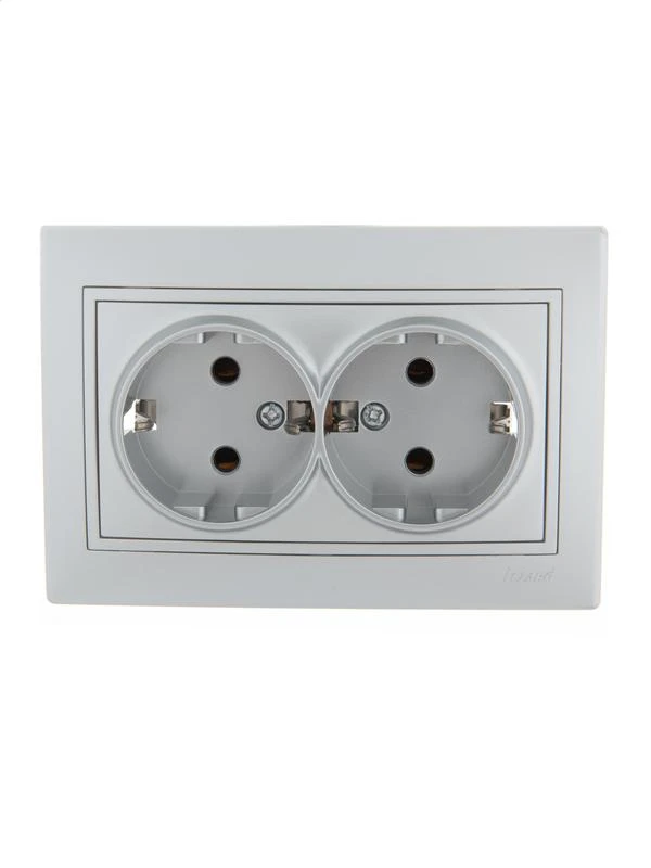 701-1010-127 LEZARD | Розетка 2-м СП Mira 16А IP20 с заземл. со вставкой керамика сер. метал.  