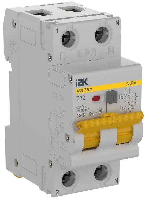 IEK  | Выключатель автоматический дифференциального тока C 32А 30мА тип A АВДТ32EM KARAT  KA-VD14-1-032-C-030-A