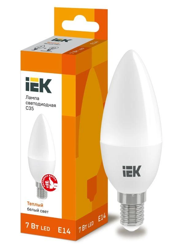 IEK  | Лампа светодиодная ECO C35 7Вт свеча 3000К E14 230В  LLE-C35-7-230-30-E14