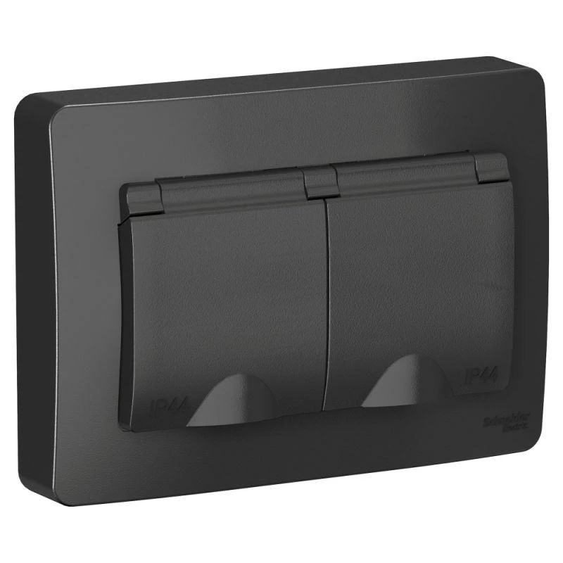 BLNRS441126 Systeme Electric | Розетка 2-м СП Blanca 16А IP44 250В с заземл. защ. шторки с крышкой антрацит SE 