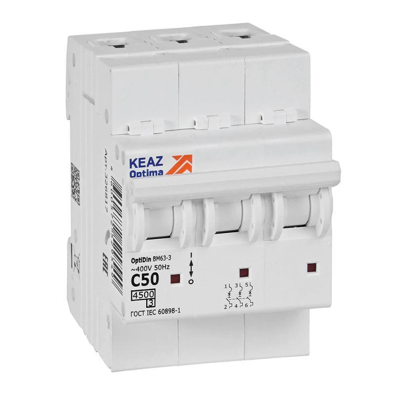 326817 КЭАЗ | Выключатель автоматический модульный OptiDin BM63-3C50-4.5-УХЛ3  
