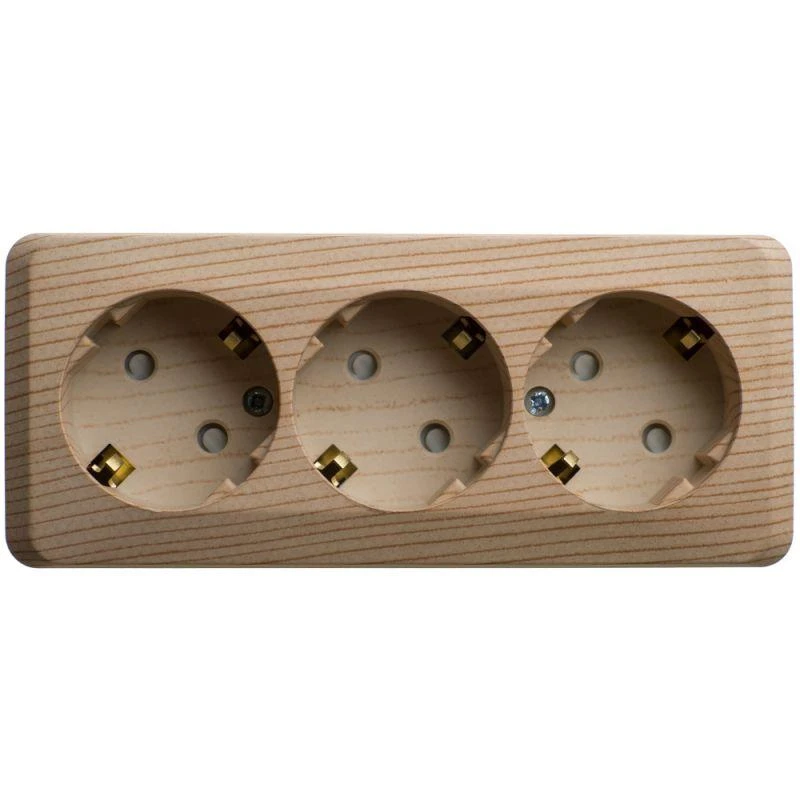 PA16-012D Systeme Electric | Розетка 3-м ОП Этюд 16А IP20 250В с заземл. защ. шторки сосна SE 