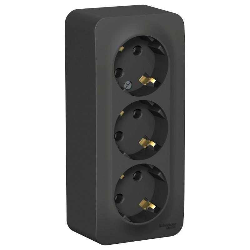 BLNRA010316 Systeme Electric | Розетка 3-м ОП Blanca 16А IP20 250В с заземл. без защ. шторок с изолир. пластиной антрацит SE 