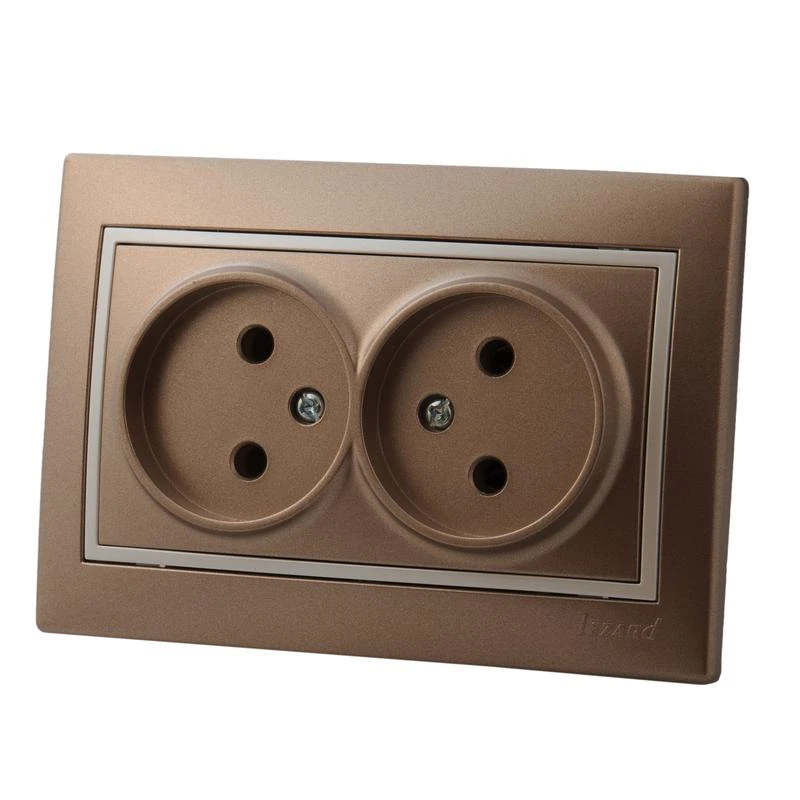 701-3130-128 LEZARD | Розетка 2-м СП Mira 16А IP20 без заземл. со вставкой керамика свет. корич./жемчуж./бел. перламутр.  