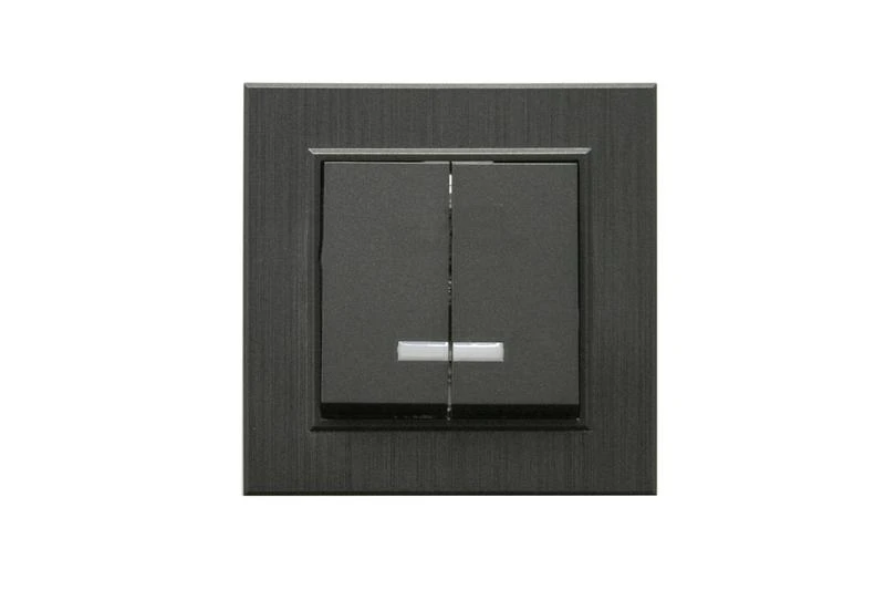 86050023 Makel | Выключатель 2-клав. с подсветкой Karea LINE STAR дым. металлик  