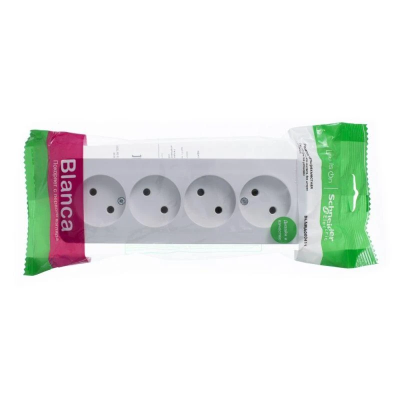 BLNRA000411 Systeme Electric | Розетка 4-м ОП Blanca 16А IP20 250В без заземл. без защ. шторок с изолир. пластиной бел. SE 