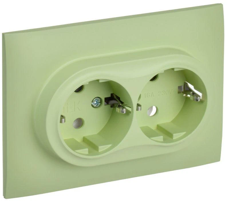 IEK  | Розетка 2-м SKANDY 16А с заземл. без защ. шторок в сборе SK-R08G мятный  SK-R21-16-K06-F