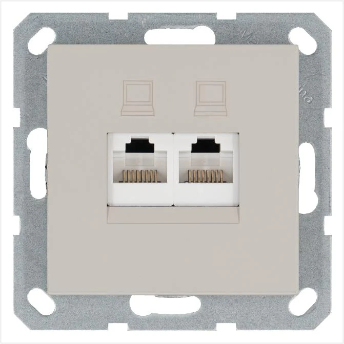 Розетка компьютерная 2-м RJ45 IP20 кат. 5E механизм тауп Jasmart G6106T