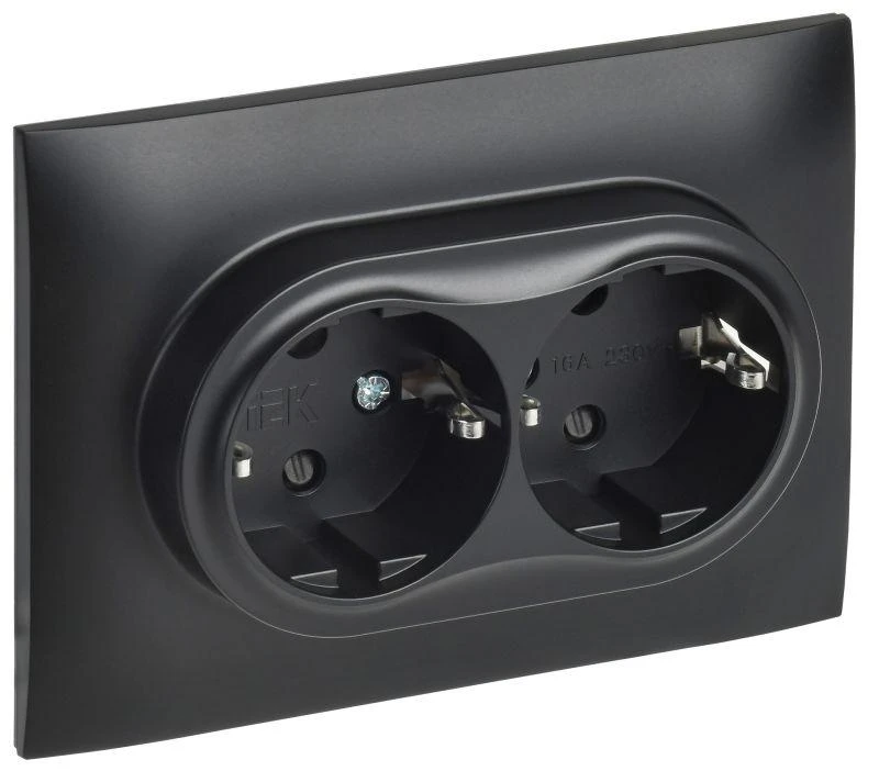 IEK  | Розетка 2-м SKANDY 16А с заземл. защ. шторки в сборе SK-R07Bl черн.  SK-R24-16-K02-F