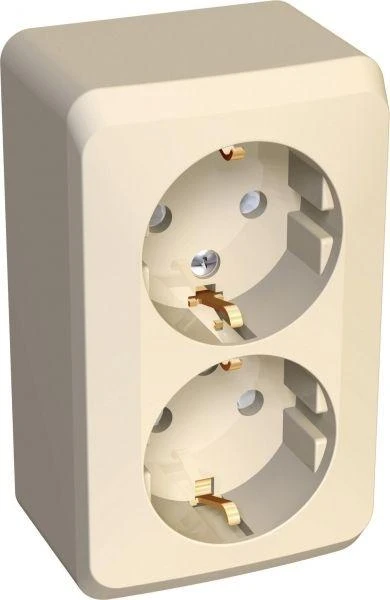 PA16-008K Systeme Electric | Розетка 2-м ОП Этюд 16А IP20 250В с заземл. защ. шторки крем. SE 