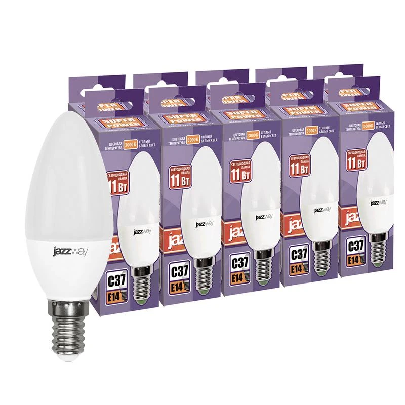5019164 JazzWay | Лампа светодиодная PLED-SP 11Вт C37 3000К тепл. бел. E14 230В 50Гц (уп.10шт)  