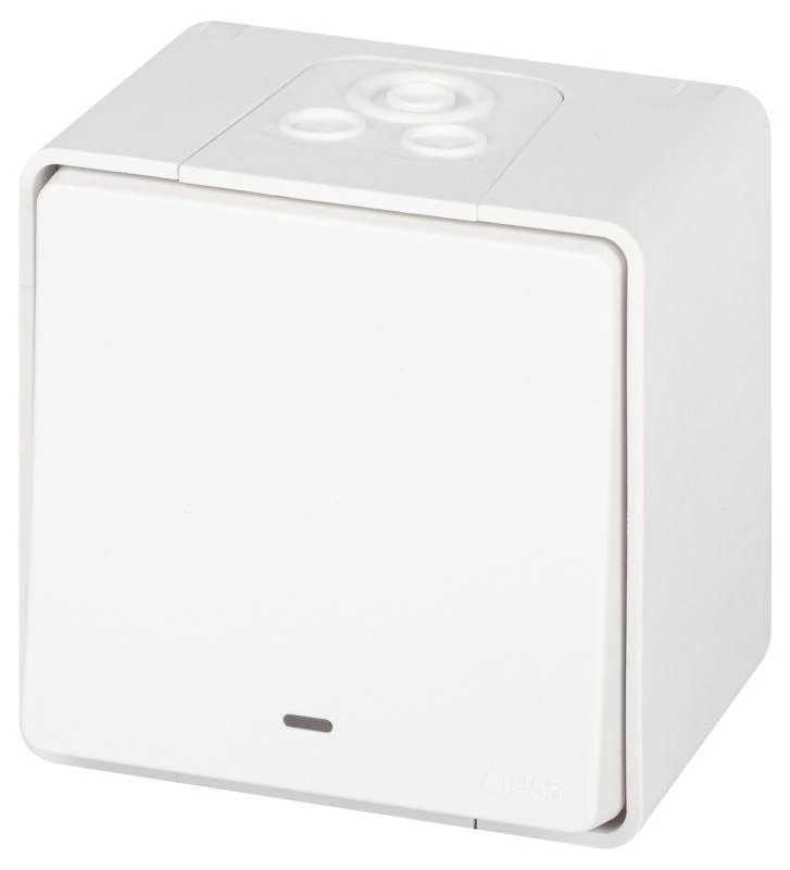 Б0063305 Эра | Выключатель Эксперт 11-1502-01 с подсветкой IP55 10АХ-250В ОУ бел.  