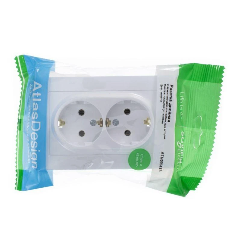 ATN000424 Systeme Electric | Розетка 2-м СП AtlasDesign 16А IP20 с заземл. в сборе жемчуж. SE 