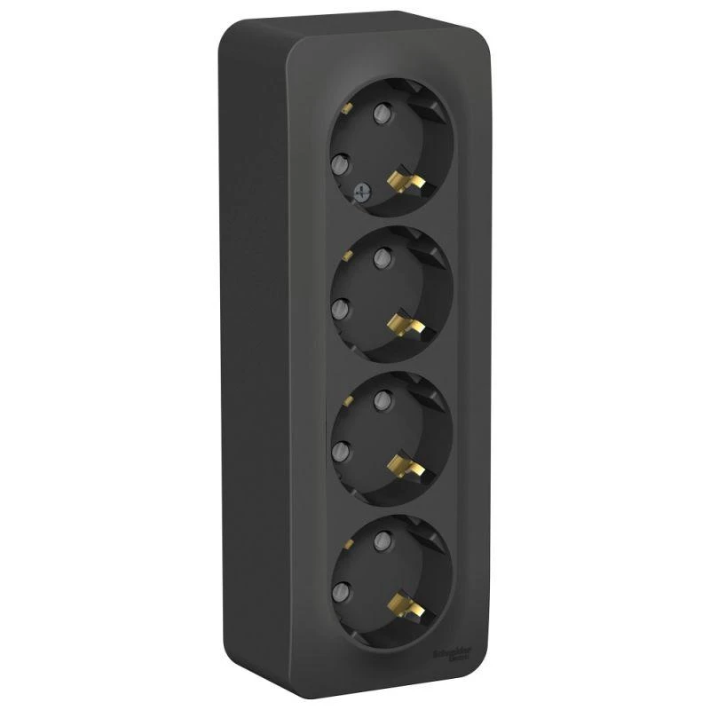 BLNRA011416 Systeme Electric | Розетка 4-м ОП Blanca 16А IP20 250В с заземл. защ. шторки с изолир. пластиной антрацит SE 