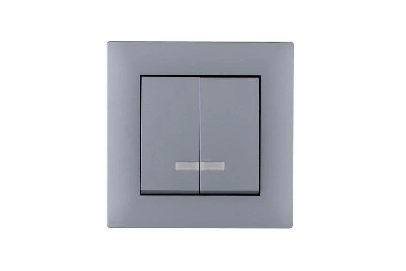 88065023 Makel | Выключатель 2-клав. с подсветкой Karea RIZZ STAR сер.  