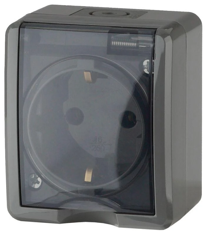 Б0020715 Эра | Розетка 1-м ОП  Эксперт 11-2402-03 16А IP54 16AX 250В 2P+E защ. шторки сер.  