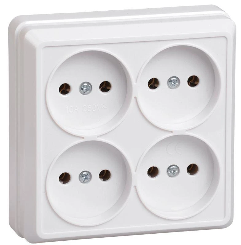 IEK  | Розетка 4-м ОП Октава 10А IP20 без заземл. бел.  ERO40-K01-10-DC