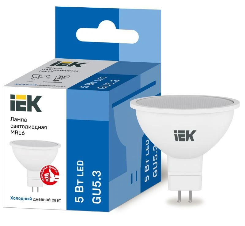 IEK  | Лампа светодиодная ECO MR16 софит 5Вт 230В 6500К GU5.3  LLE-MR16-5-230-65-GU5