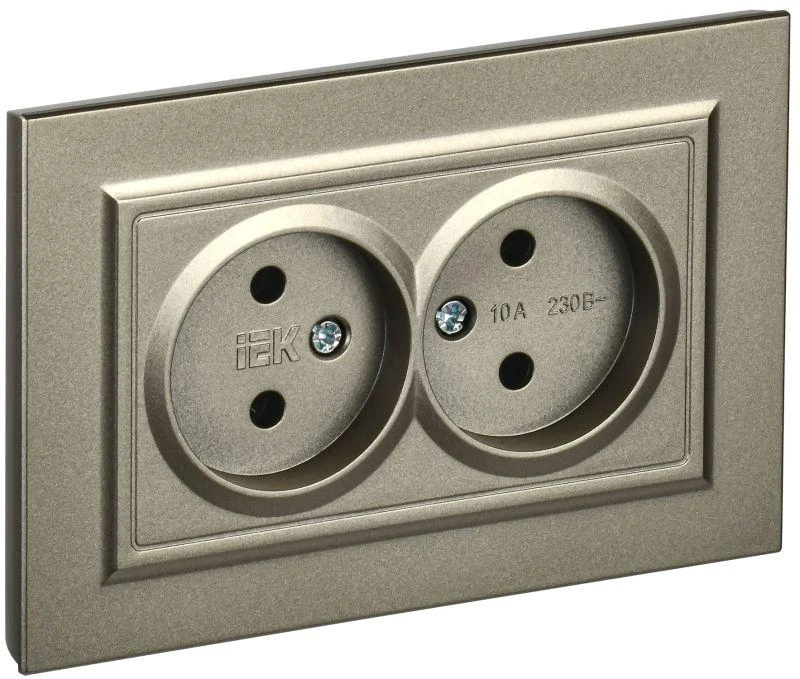 IEK  | Розетка 2-м СП BRITE РС12-2-БрШ 10А в сборе без заземл. без защ. шторок шампань  BR-R20-10-K37-F