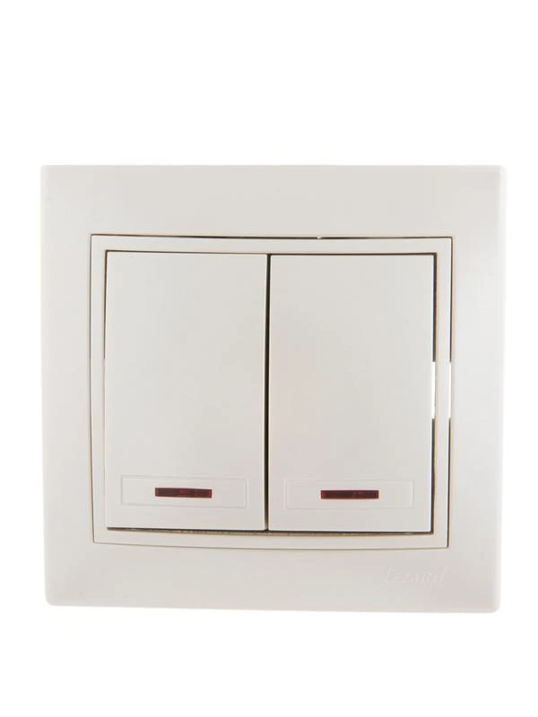 701-3030-112 LEZARD | Выключатель 2-кл. СП Mira 10А IP20 с подсветкой со вставкой жемчуж./бел. перламутр.  