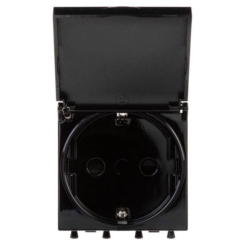 4402012 DKC | Розетка 1-м 2мод. Avanti "Черный квадрат" 16А IP44 2P+E защ. шторки с крышкой черн.  