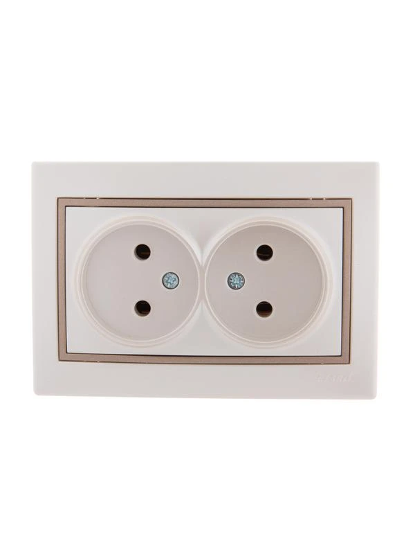 701-3031-128 LEZARD | Розетка 2-м СП Mira 16А IP20 без заземл. со вставкой керамика свет. корич./жемчуж./бел. перламутр.  