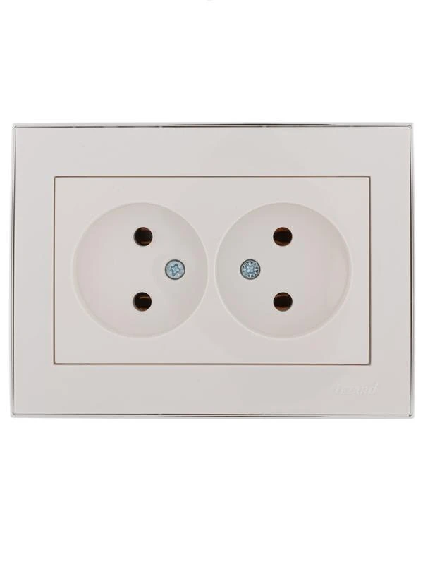 703-0225-128 LEZARD | Розетка 2-м СП Rain 16А IP20 без заземл. с хром. боковой вставкой керамика бел.  
