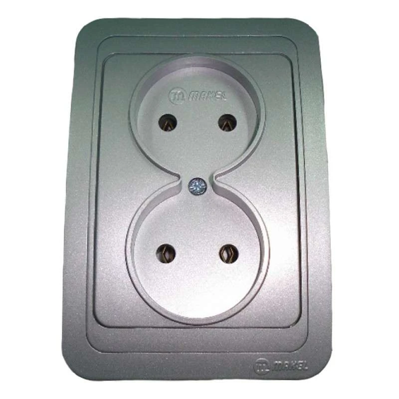 23417 Makel | Розетка 2-м СП Mimoza 16А IP20 без заземл. серебр./серебр.  