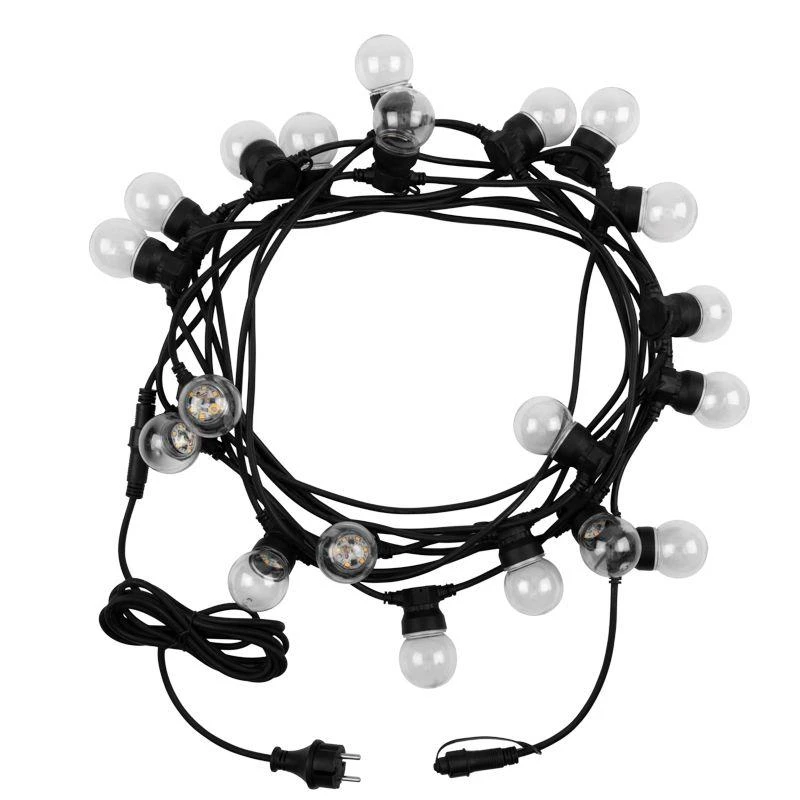 331-357 Neon-Night | Гирлянда светодиодная "Лофт" 20 прозр. ламп х 5LED 60Вт IP44 уличная влагостойкая провод каучук черн.  