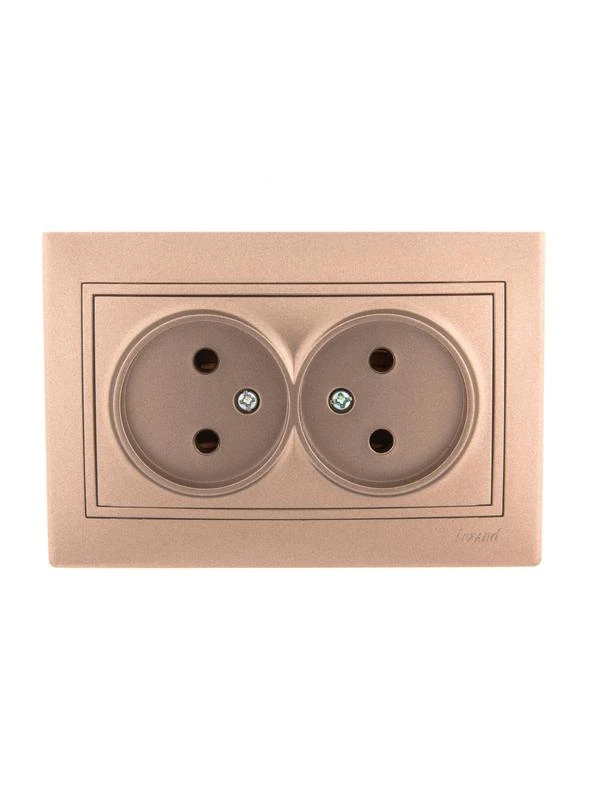 701-3131-128 LEZARD | Розетка 2-м СП Mira 16А IP20 без заземл. со вставкой керамика свет. корич. перламутр.  